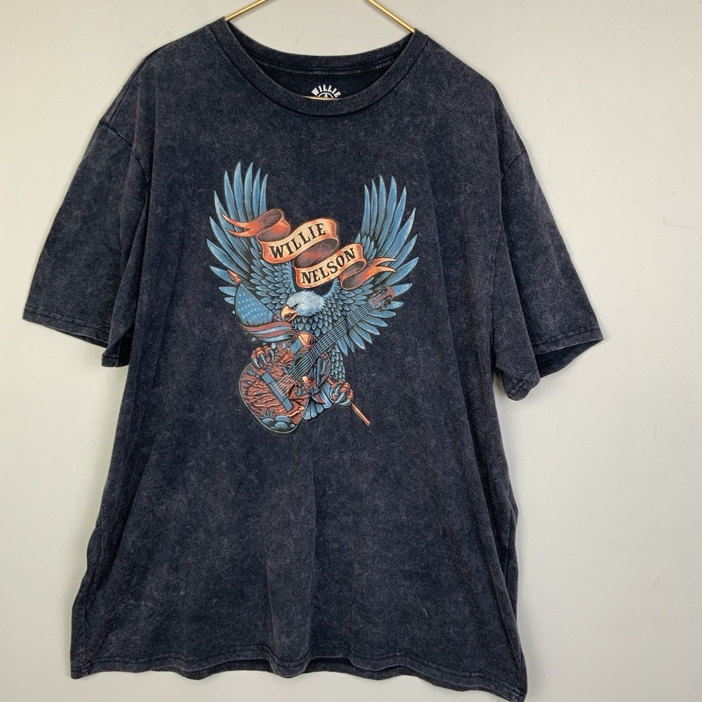 Willie Nelson T-Shirt 2XL XXL Blue Eagle Guitar Graphic Music Country Band Tee
